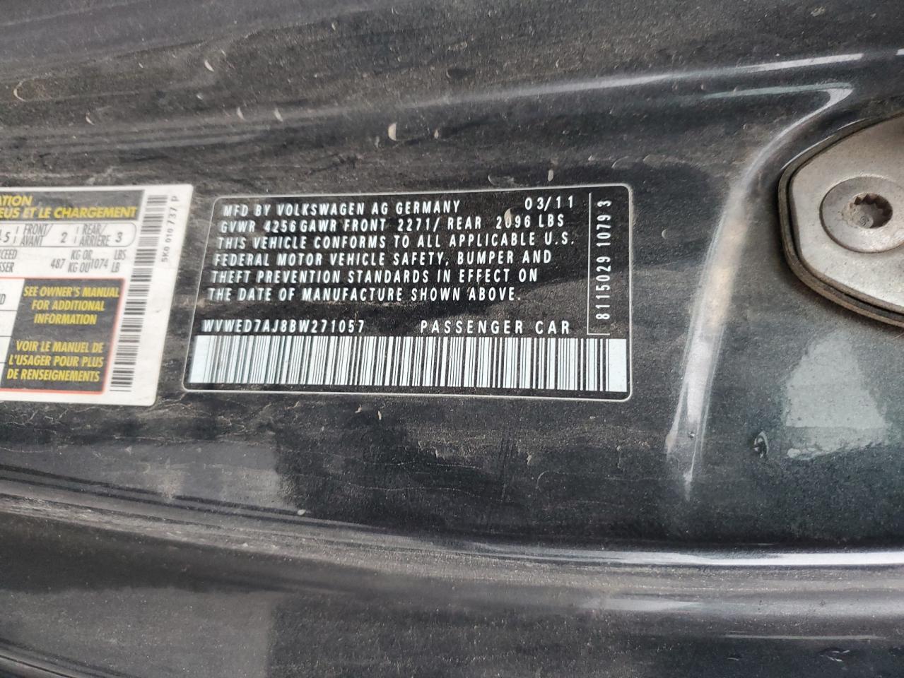 2011 Volkswagen Gti VIN: WVWED7AJ8BW271057 Lot: 93367415