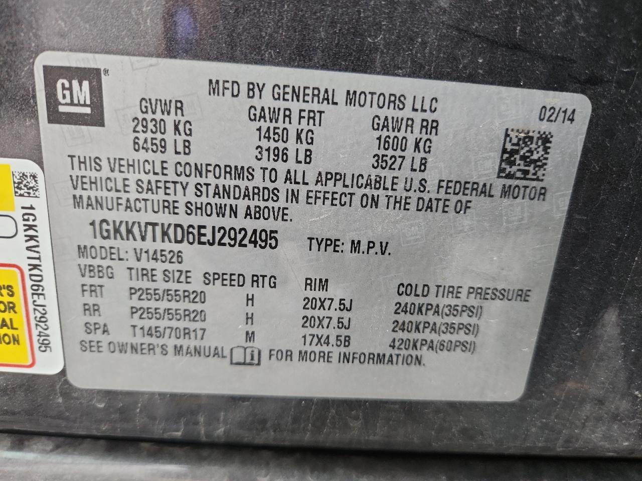2014 GMC Acadia Denali VIN: 1GKKVTKD6EJ292495 Lot: 93479015