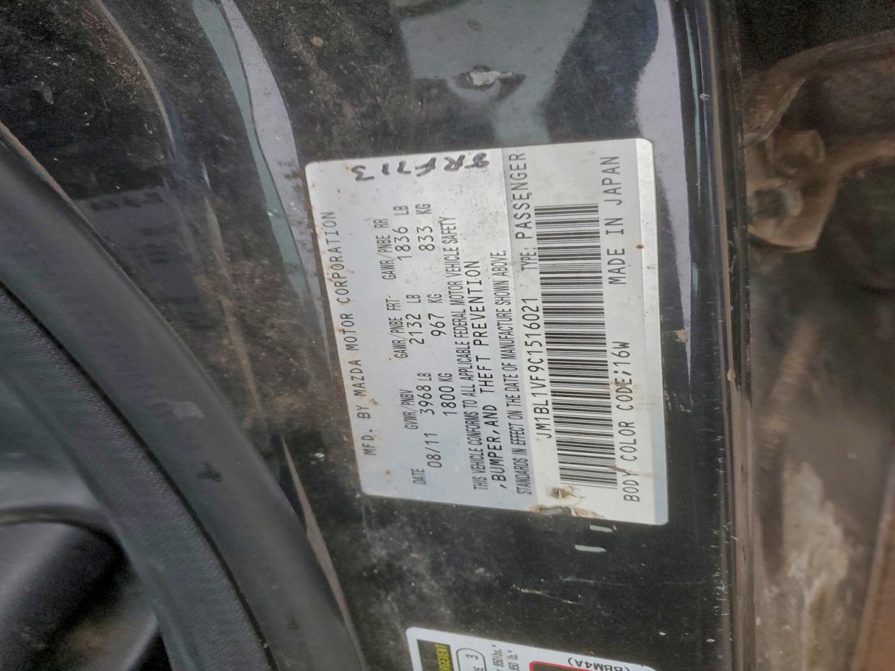 2012 Mazda 3 I VIN: JM1BL1VF9C1516021 Lot: 93688865