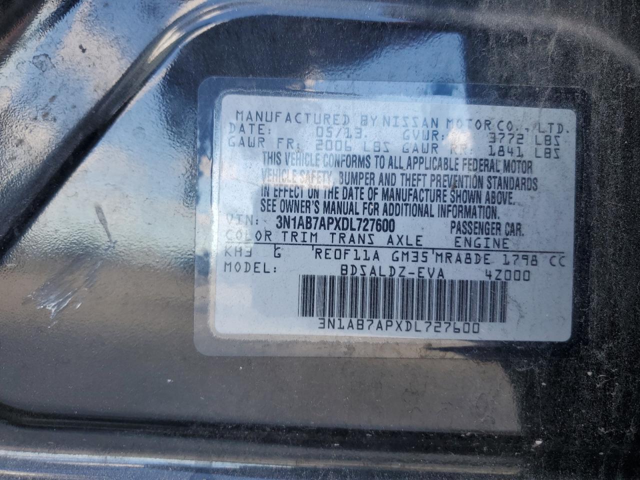 2013 Nissan Sentra S VIN: 3N1AB7APXDL727600 Lot: 93237405