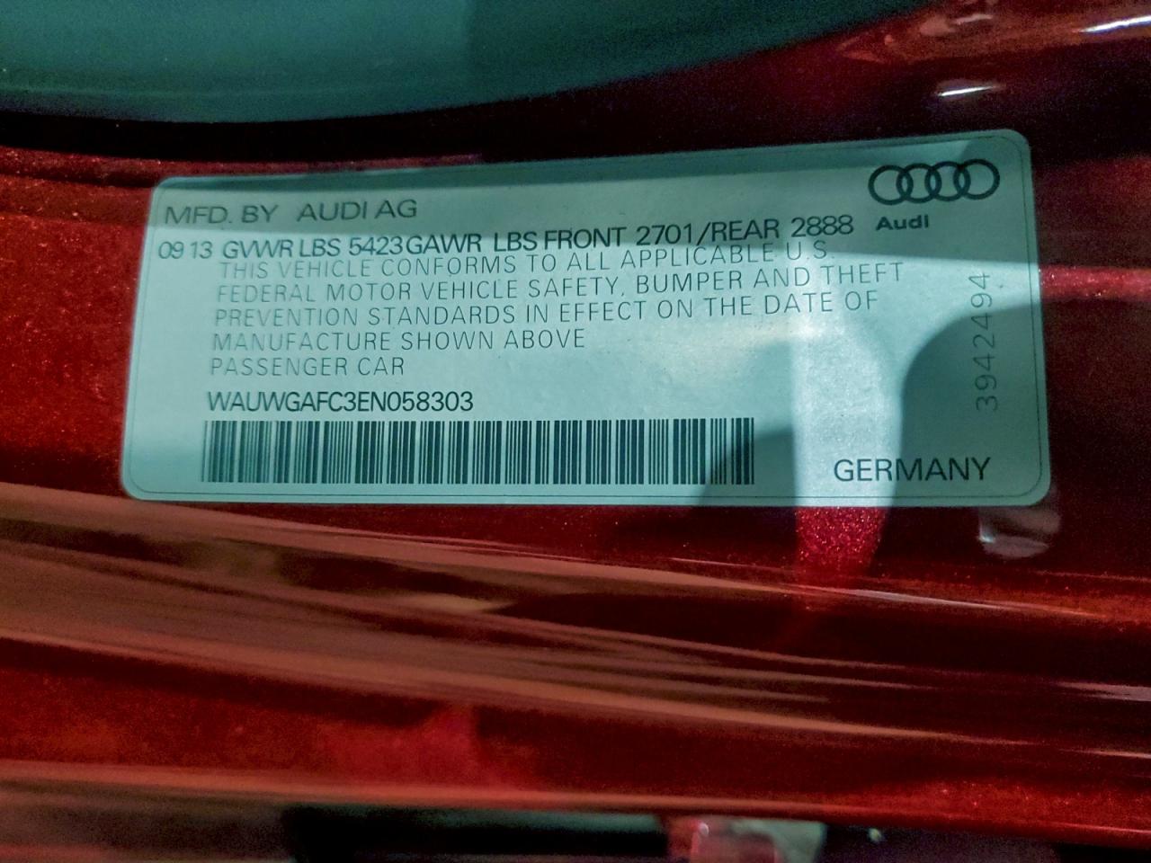 2014 Audi A7 Premium Plus VIN: WAUWGAFC3EN058303 Lot: 93865385