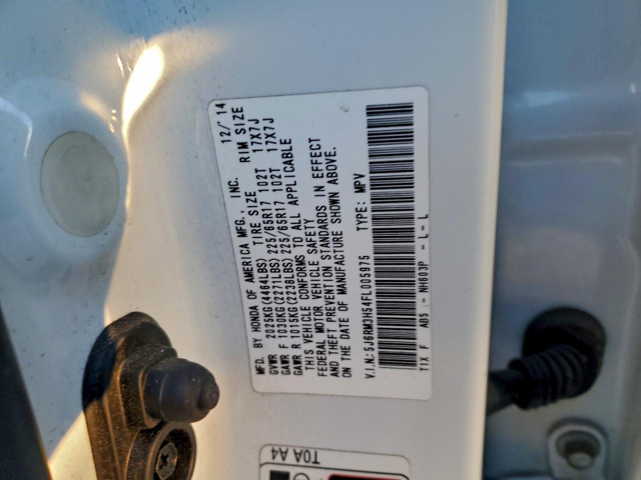 2015 Honda Cr-V Ex VIN: 5J6RM3H54FL005975 Lot: 94725595