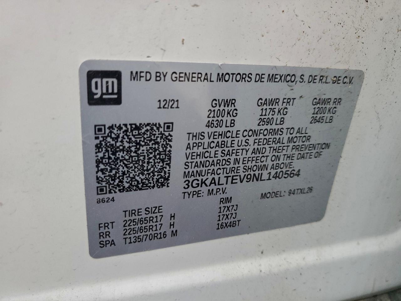 2022 GMC Terrain Sle VIN: 3GKALTEV9NL140564 Lot: 93396505