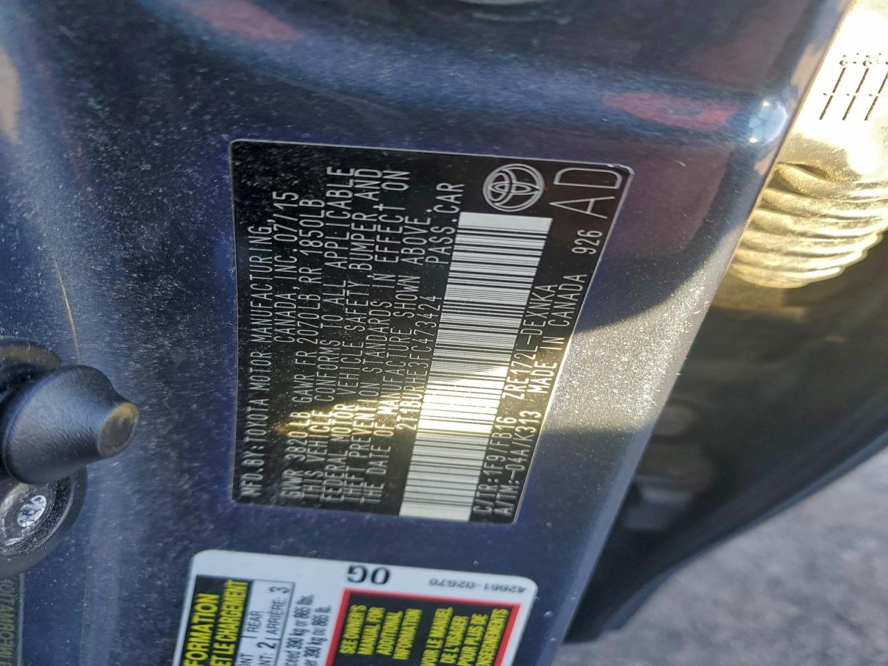 2015 Toyota Corolla L VIN: 2T1BURHE3FC473424 Lot: 94110025