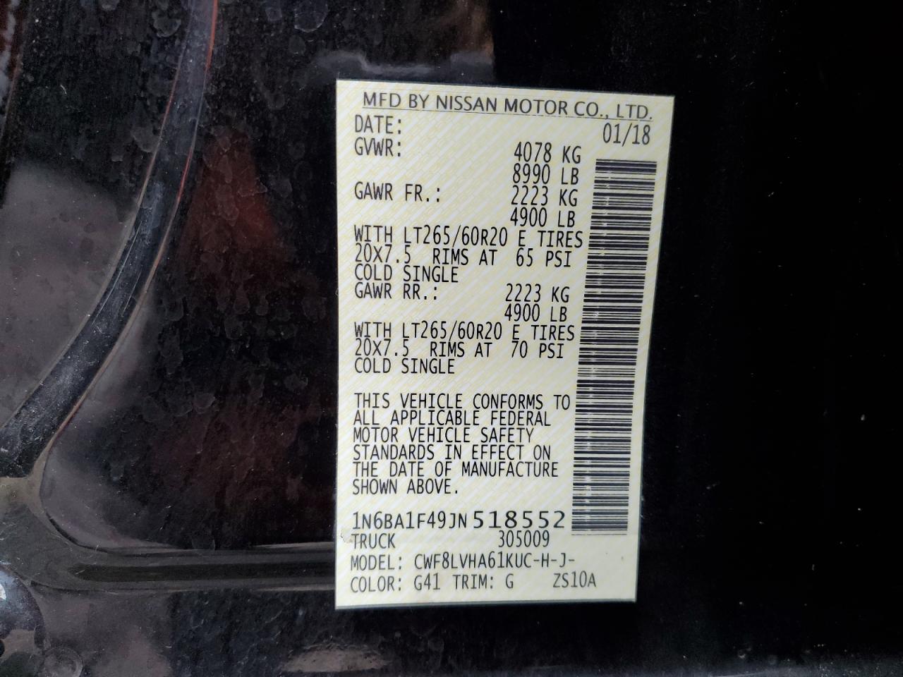 2018 Nissan Titan Xd Sl VIN: 1N6BA1F49JN518552 Lot: 93199795