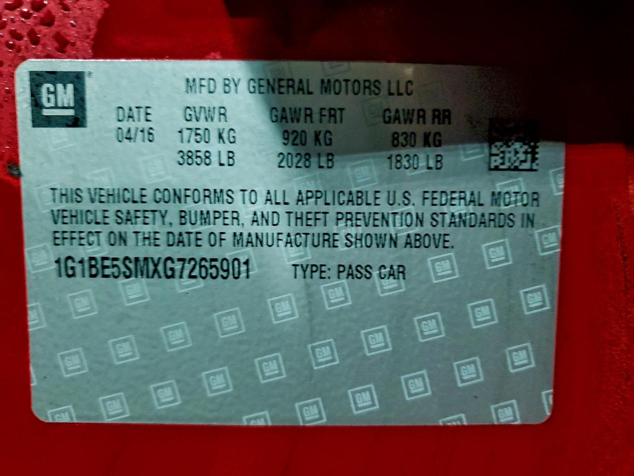 2016 Chevrolet Cruze Lt VIN: 1G1BE5SMXG7265901 Lot: 94277785