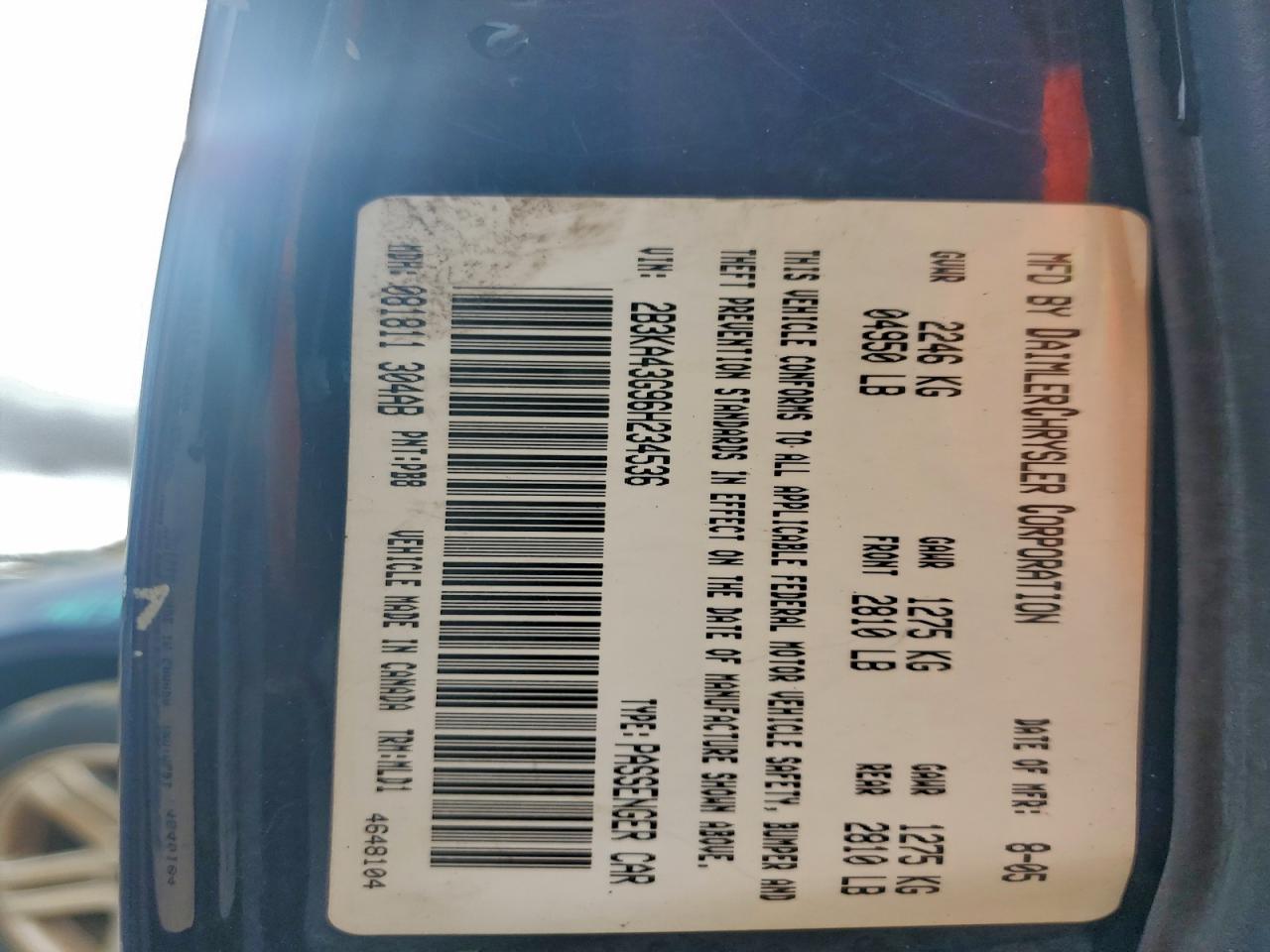 2006 Dodge Charger Se VIN: 2B3KA43G96H234536 Lot: 94080075