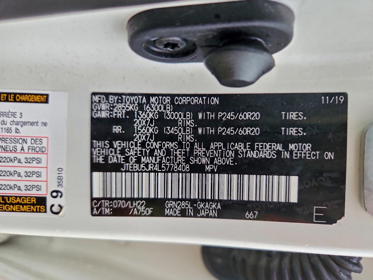 2020 Toyota 4Runner Sr5/Sr5 Premium VIN: JTEBU5JR4L5778408 Lot: 93941365