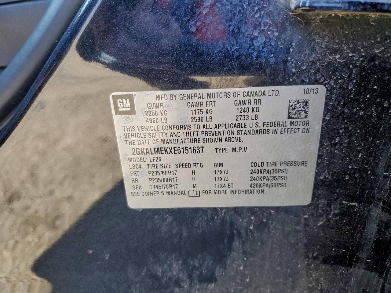 2014 GMC Terrain Sle VIN: 2GKALMEKXE6151637 Lot: 93776445