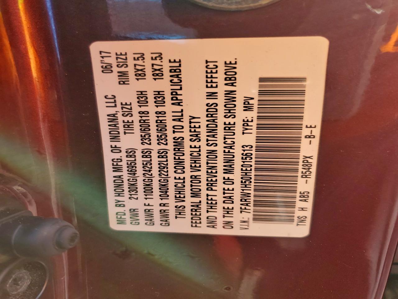 2017 Honda Cr-V Ex VIN: 7FARW1H50HE015613 Lot: 94680855