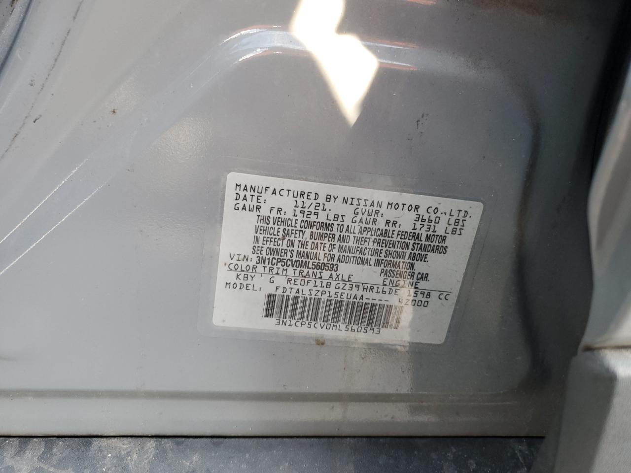 2021 Nissan Kicks Sv VIN: 3N1CP5CV0ML560593 Lot: 91252695