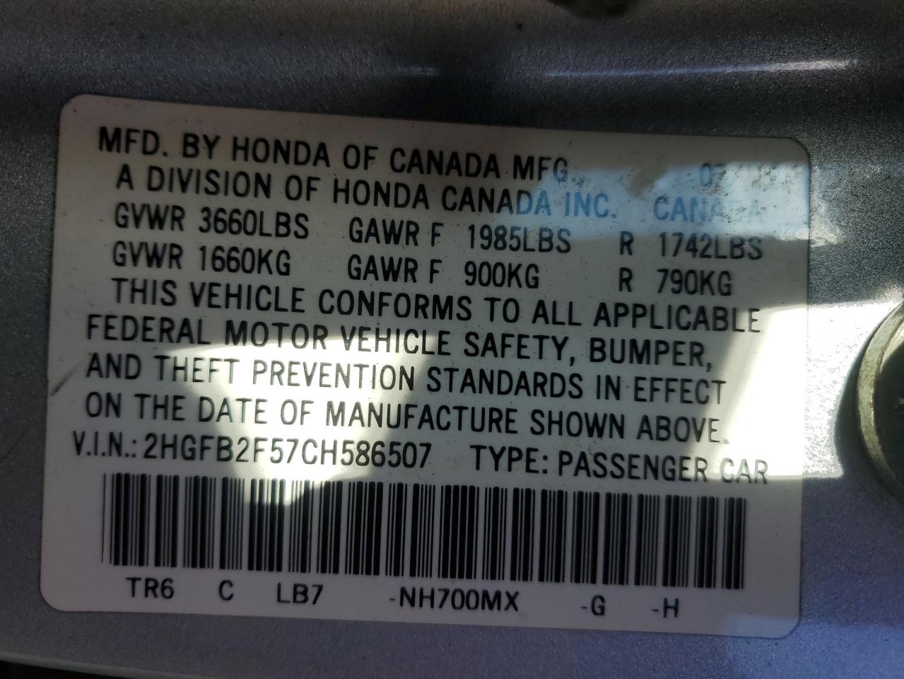 2012 Honda Civic Lx VIN: 2HGFB2F57CH586507 Lot: 92888495