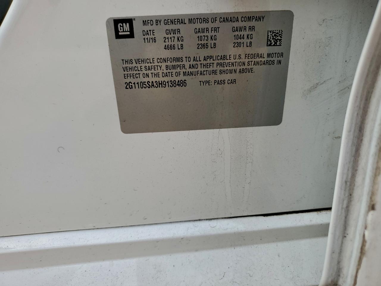 2017 Chevrolet Impala Lt VIN: 2G1105SA3H9138486 Lot: 93129245