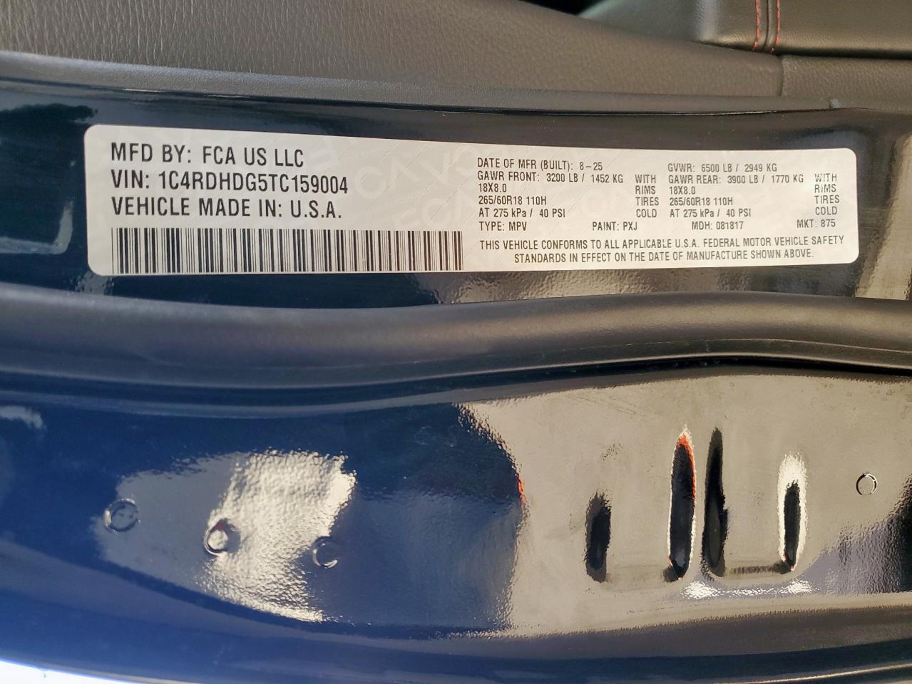 2026 Dodge Durango Gt VIN: 1C4RDHDG5TC159004 Lot: 93115805