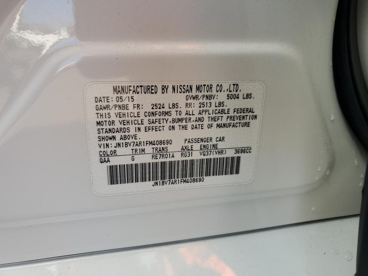 2015 Infiniti Q50 Base VIN: JN1BV7AR1FM408690 Lot: 90855415