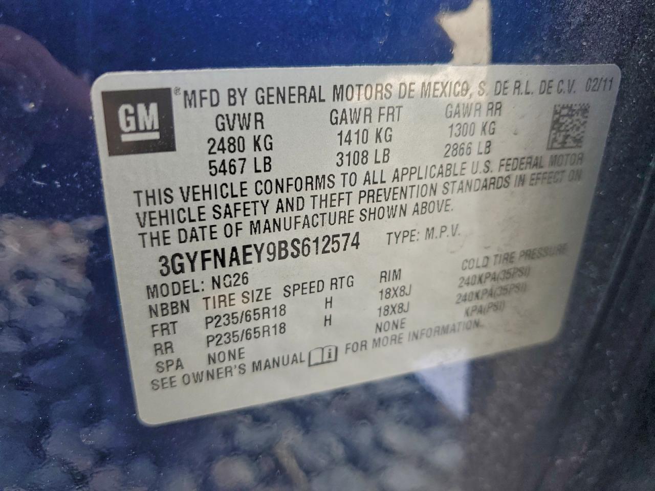 2011 Cadillac Srx Luxury Collection VIN: 3GYFNAEY9BS612574 Lot: 94153515