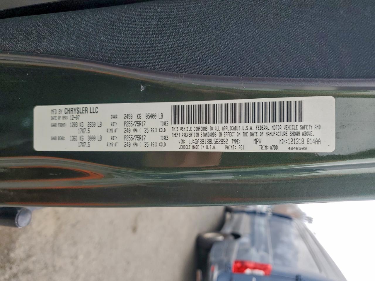 2008 Jeep Wrangler Unlimited X VIN: 1J4GA39138L562892 Lot: 93831045