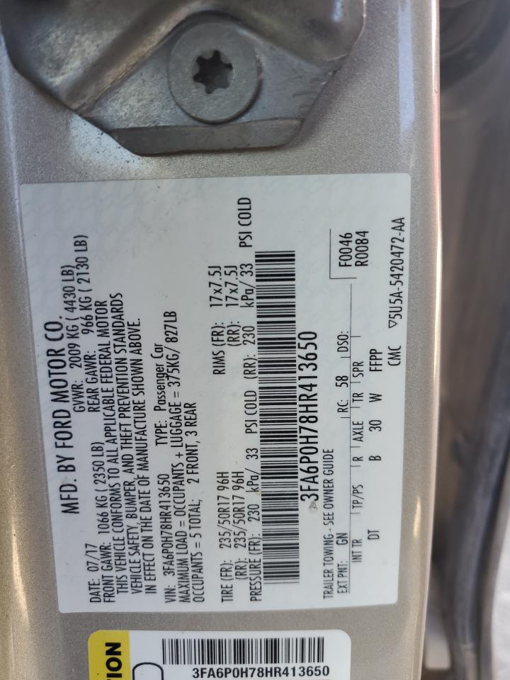2017 Ford Fusion Se VIN: 3FA6P0H78HR413650 Lot: 91663815