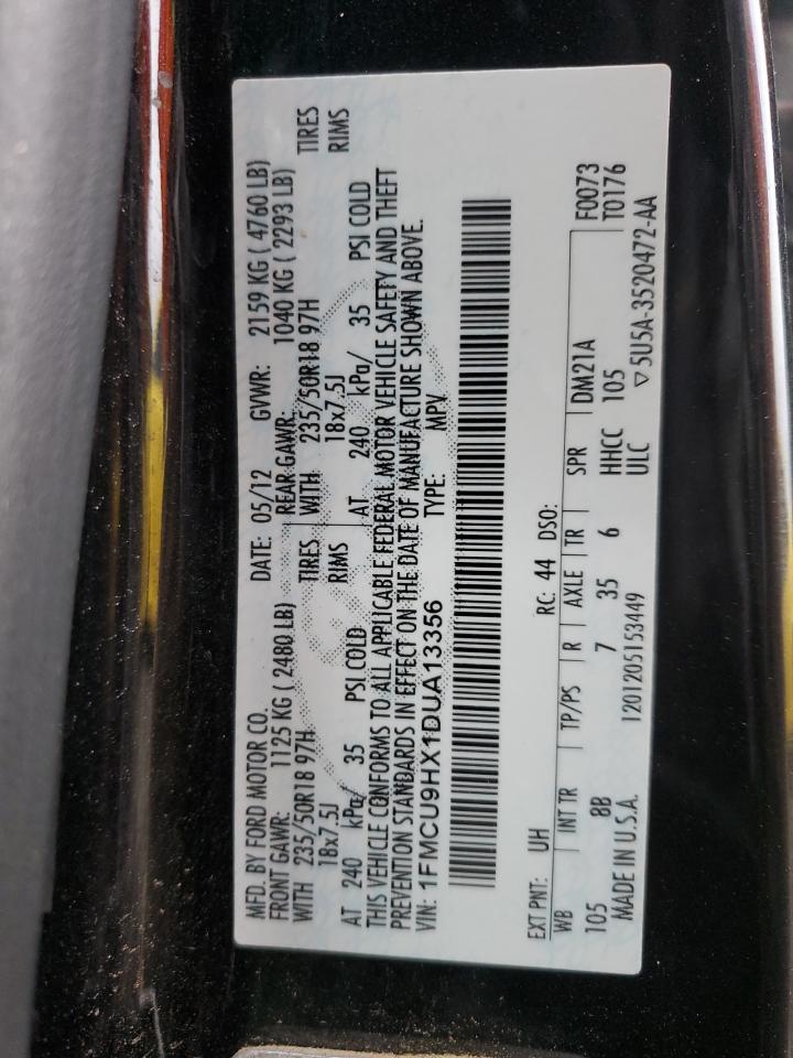 2013 Ford Escape Sel VIN: 1FMCU9HX1DUA13356 Lot: 93258495