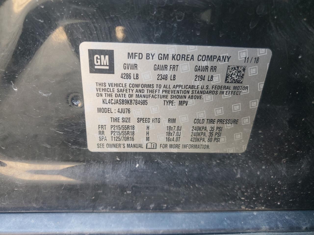 2019 Buick Encore Preferred VIN: KL4CJASB9KB784985 Lot: 93617675