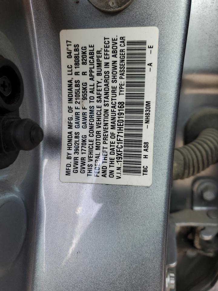 2017 Honda Civic Exl VIN: 19XFC1F71HE019168 Lot: 93542535