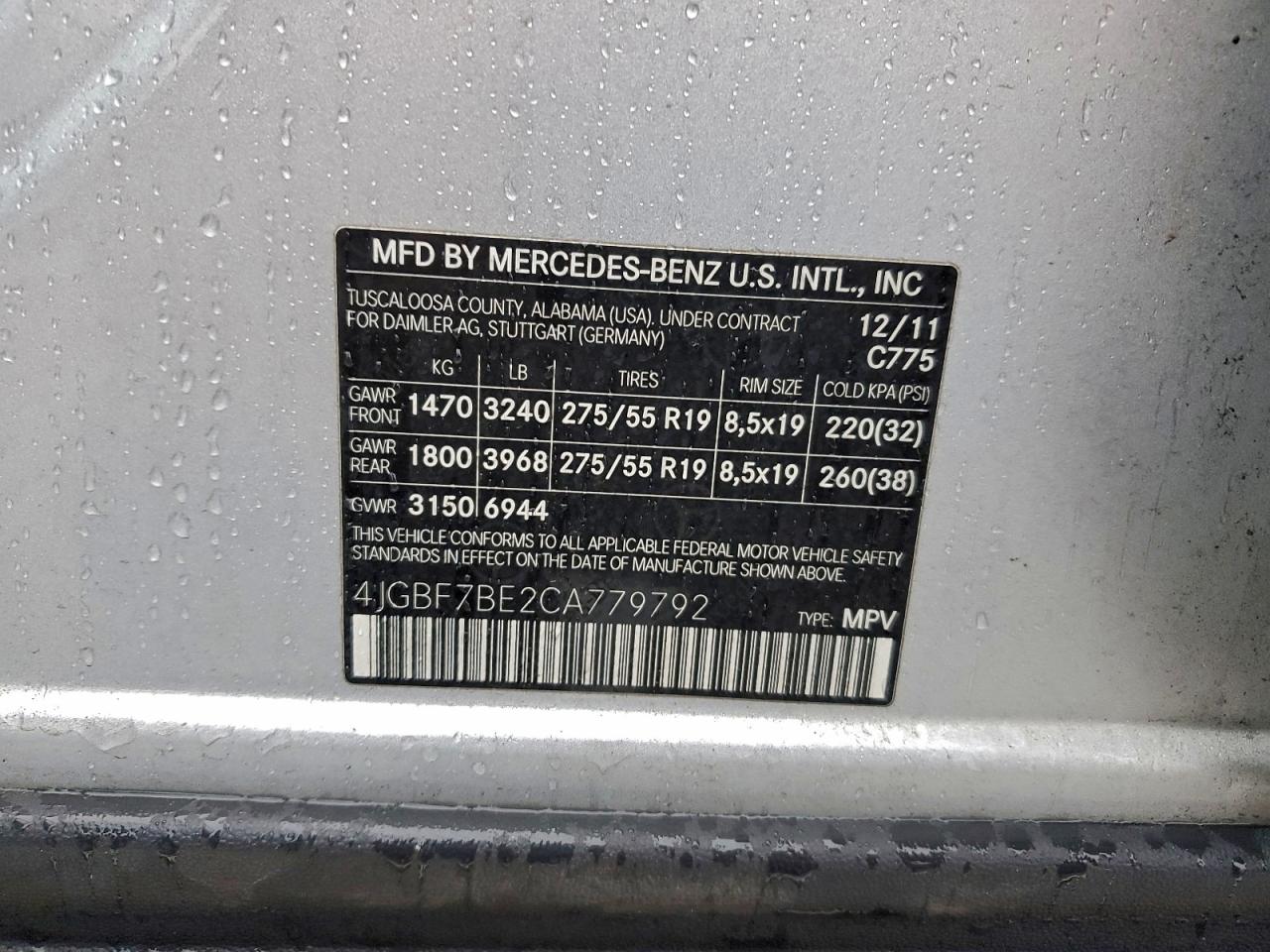 2012 Mercedes-Benz Gl 450 4Matic VIN: 4JGBF7BE2CA779792 Lot: 93464935