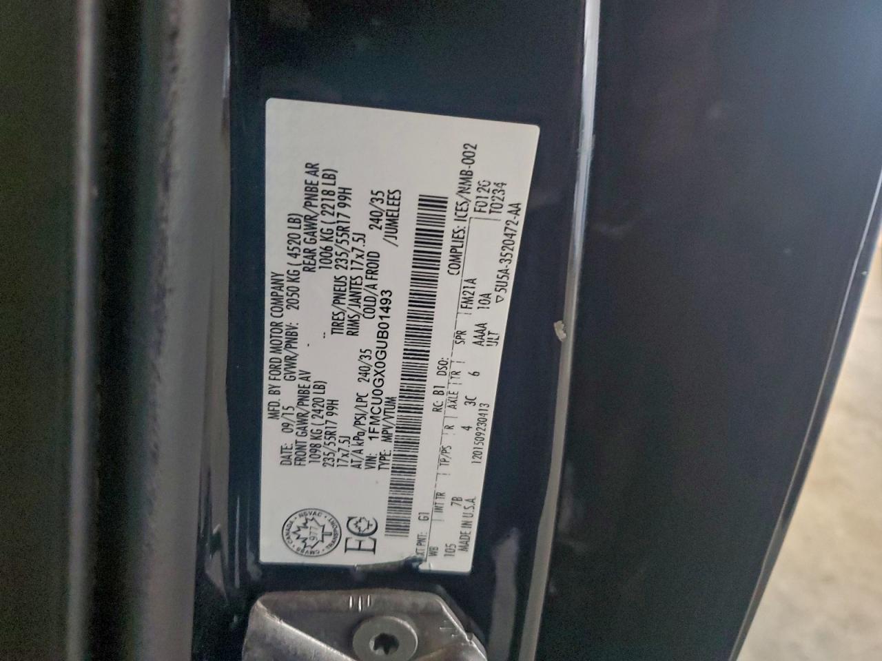 2016 Ford Escape Se VIN: 1FMCU0GX0GUB01493 Lot: 85440795