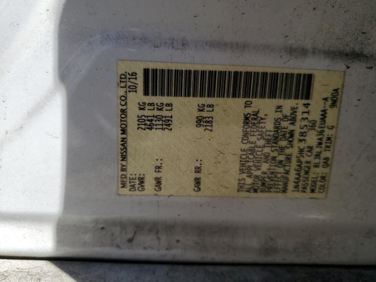 2017 Nissan Maxima 3.5S VIN: 1N4AA6AP5HC385314 Lot: 93197405