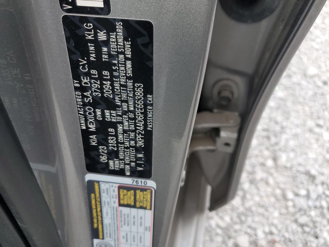 2023 Kia Forte Lx VIN: 3KPF24AD6PE663863 Lot: 93246775