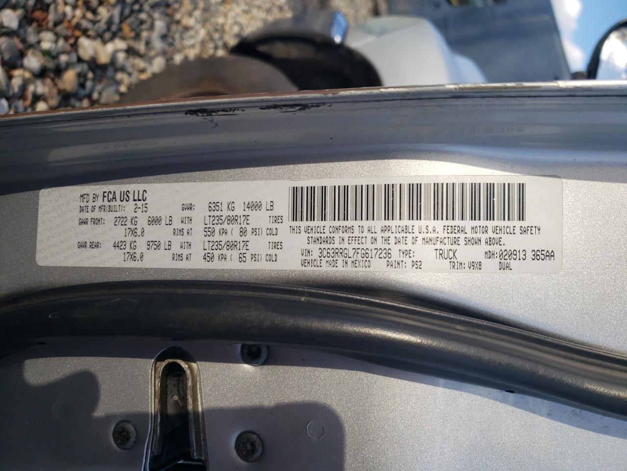 2015 Ram 3500 St VIN: 3C63RRGL7FG617236 Lot: 89833885