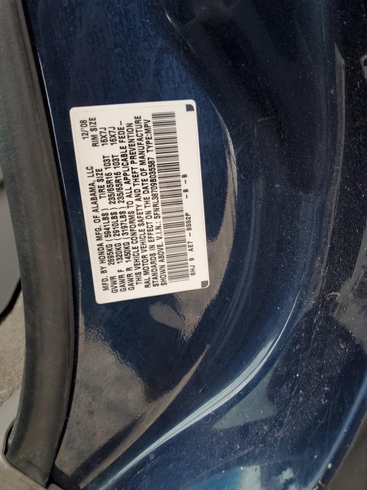 2009 Honda Odyssey Exl VIN: 5FNRL38709B035587 Lot: 93699655