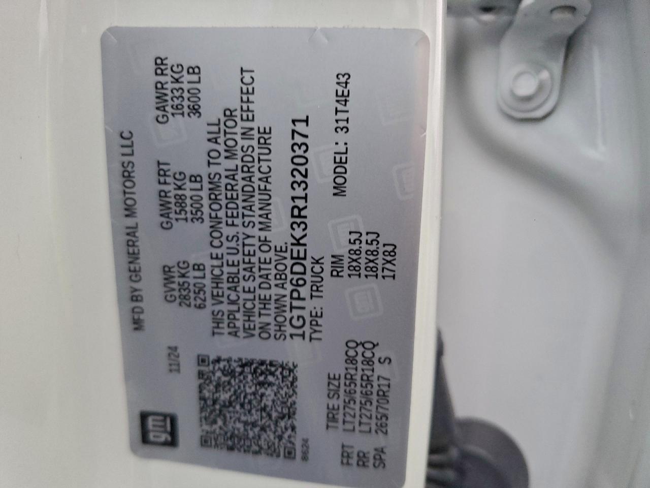 2024 GMC Canyon At4 VIN: 1GTP6DEK3R1320371 Lot: 94306915