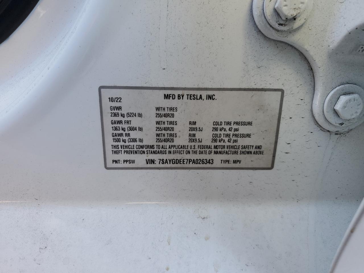 2023 Tesla Model Y VIN: 7SAYGDEE7PA026343 Lot: 92455835