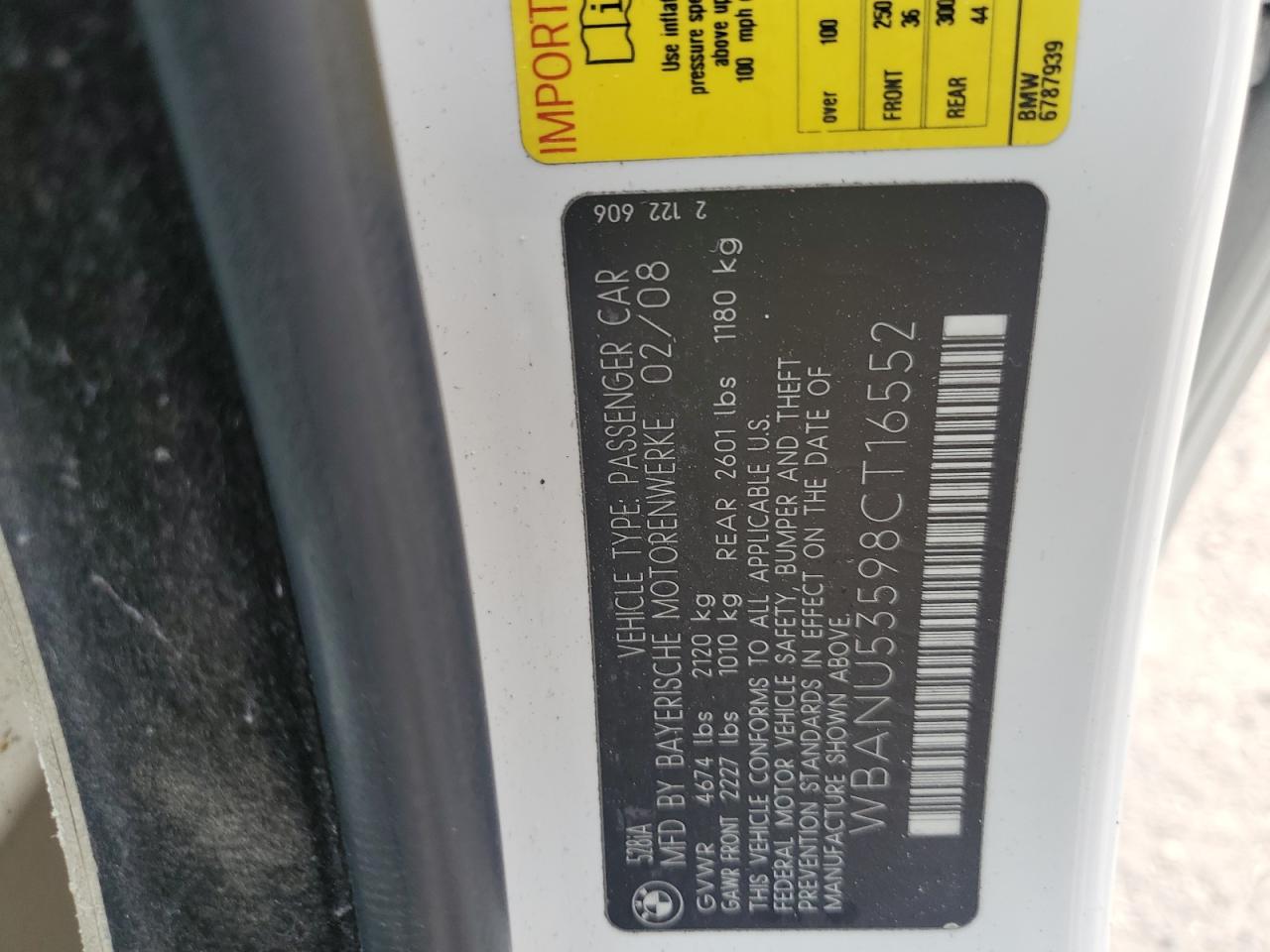 2008 BMW 528 I VIN: WBANU53598CT16552 Lot: 91408995