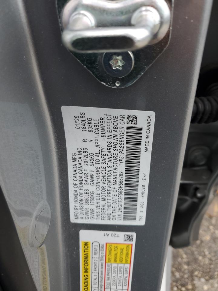 2025 Honda Civic Sport VIN: 2HGFE2F56SH566769 Lot: 93661895