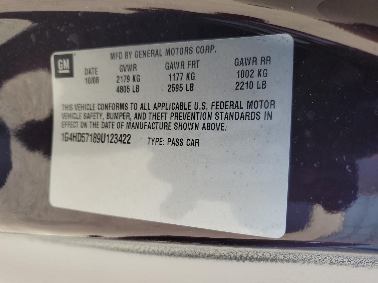 2009 Buick Lucerne Cxl VIN: 1G4HD57189U123422 Lot: 92365945