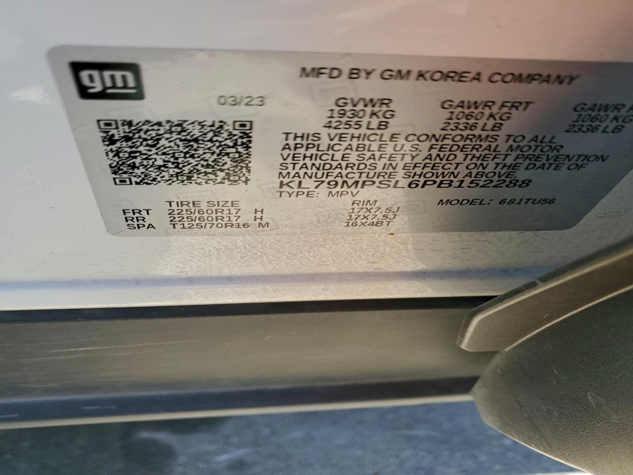 2023 Chevrolet Trailblazer Lt VIN: KL79MPSL6PB152288 Lot: 92180945