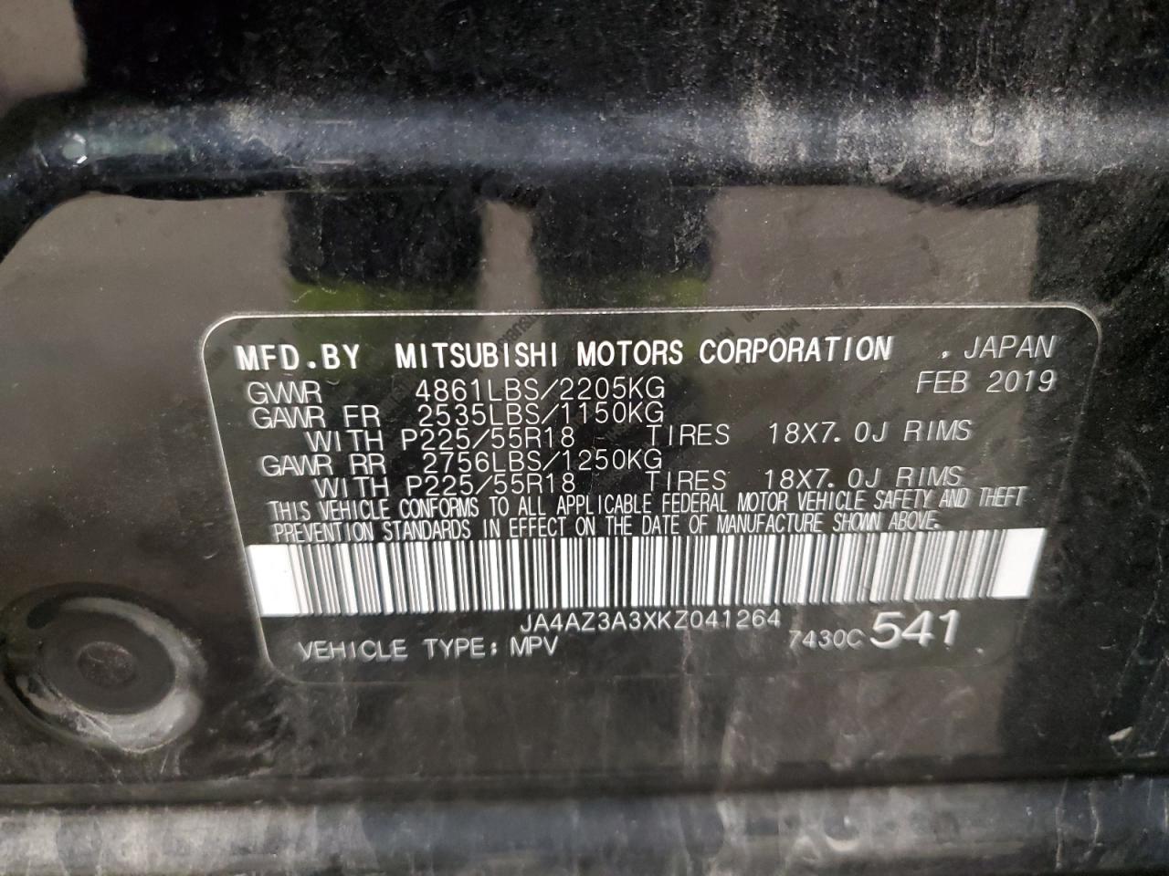 2019 Mitsubishi Outlander Se VIN: JA4AZ3A3XKZ041264 Lot: 92254145