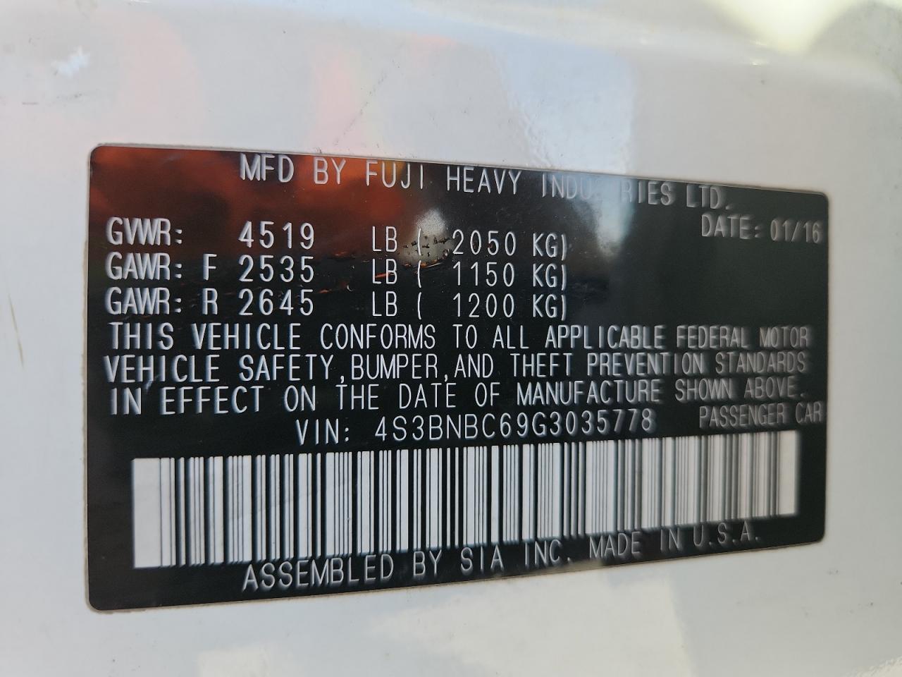 2016 Subaru Legacy 2.5I Premium VIN: 4S3BNBC69G3035778 Lot: 90138445