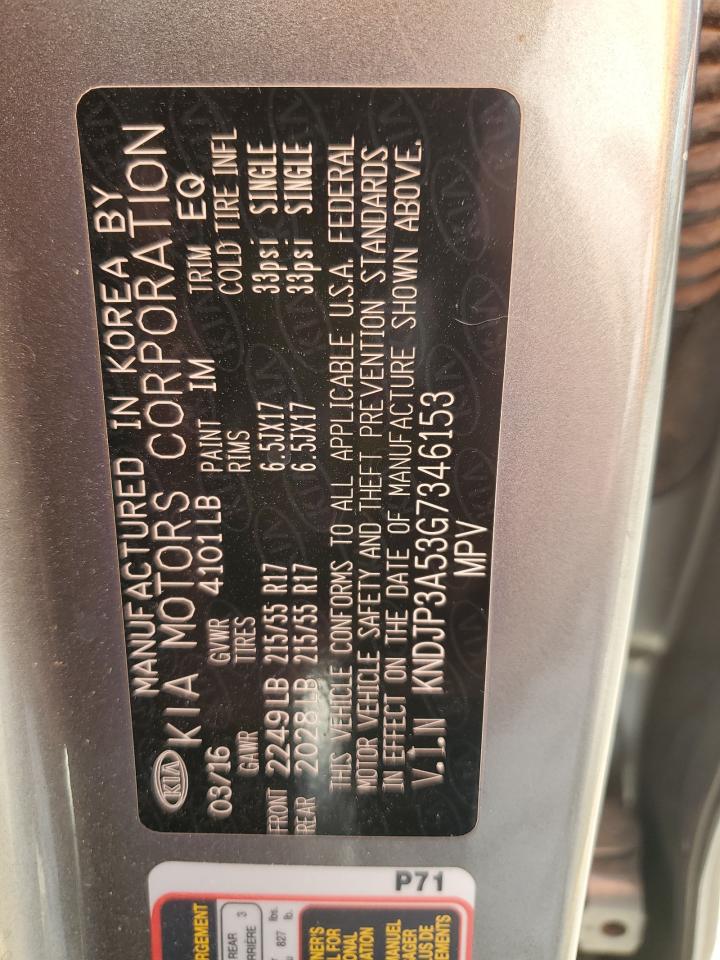 2016 Kia Soul + VIN: KNDJP3A53G7346153 Lot: 91380375