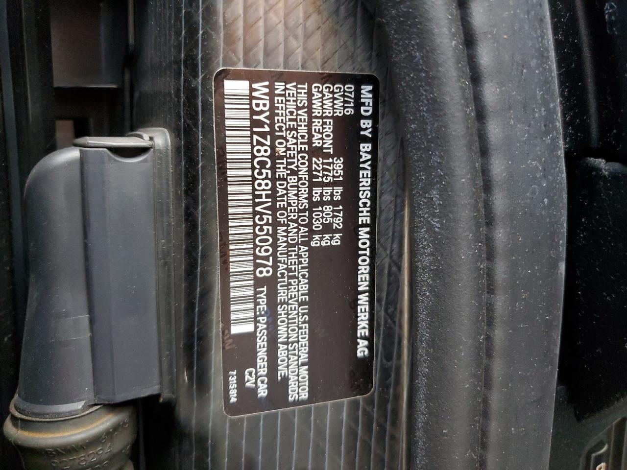 2017 BMW I3 Rex VIN: WBY1Z8C58HV550978 Lot: 91268495