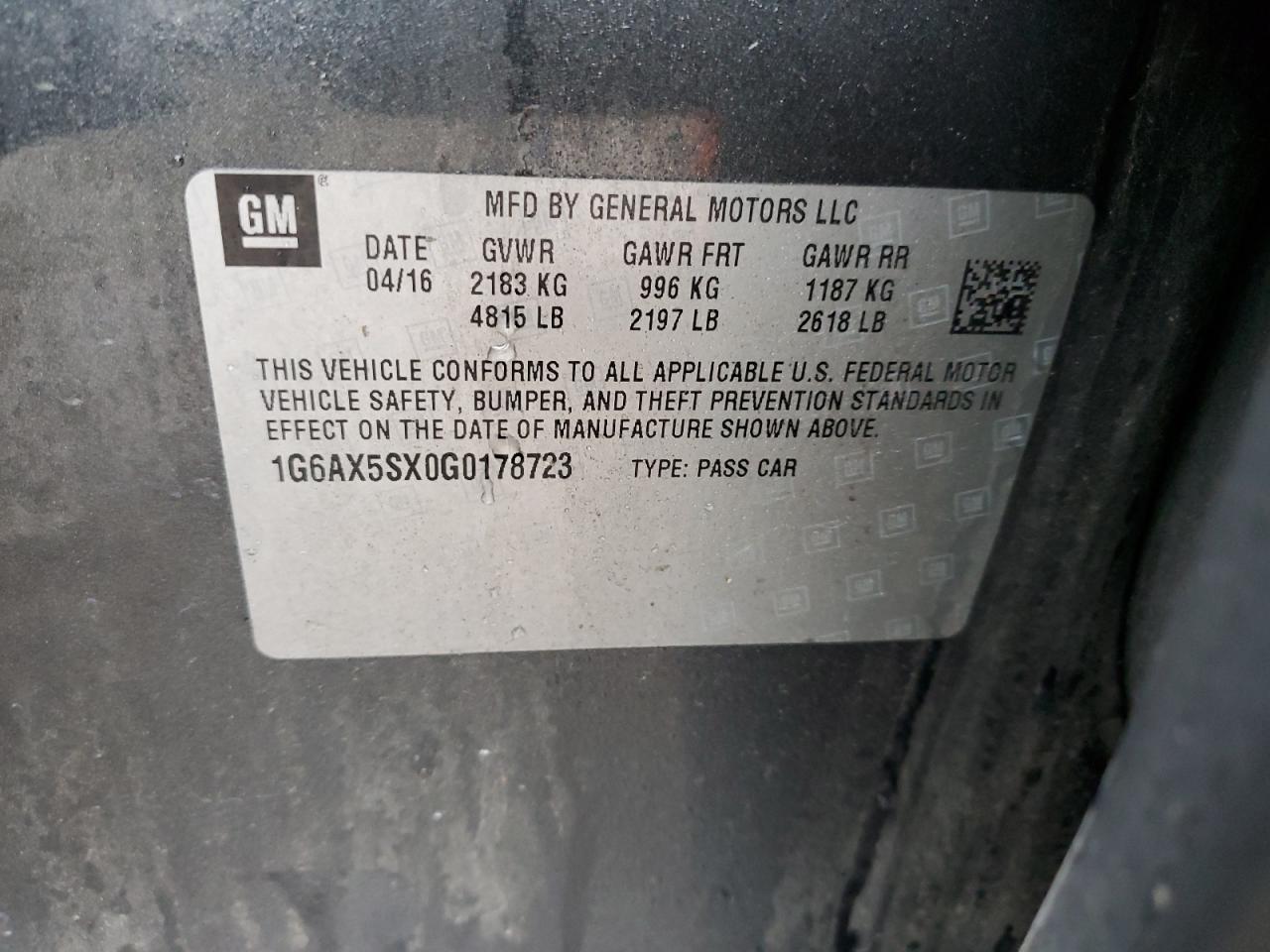 2016 Cadillac Cts Luxury Collection VIN: 1G6AX5SX0G0178723 Lot: 93421575