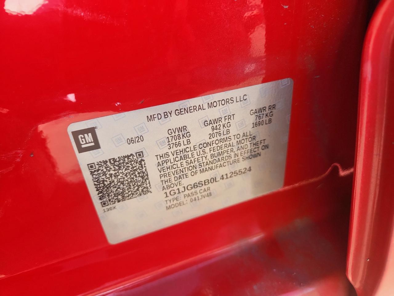 2020 Chevrolet Sonic VIN: 1G1JG6SB0L4125524 Lot: 92535465