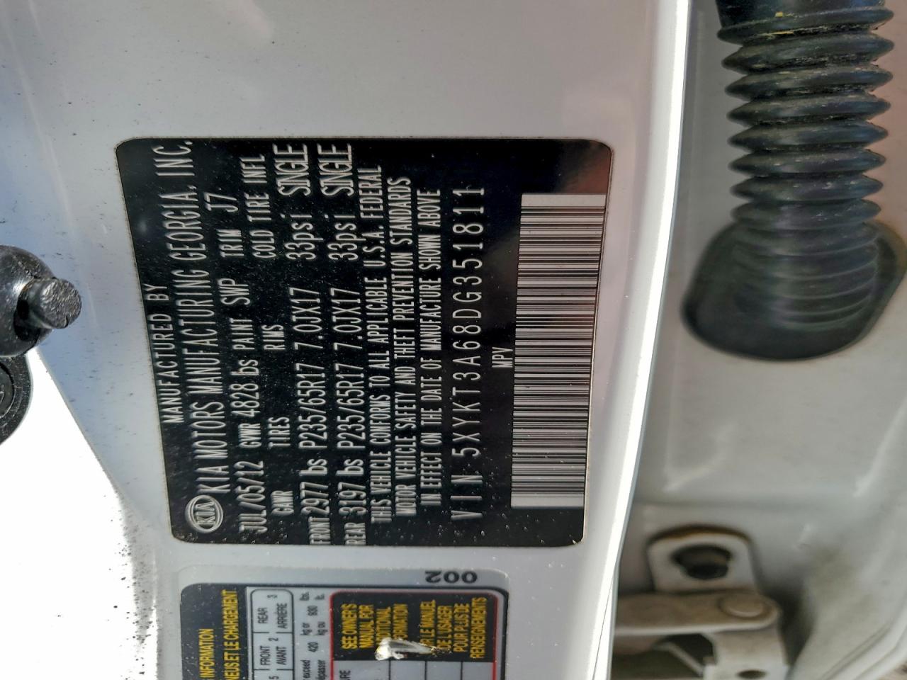 2013 Kia Sorento Lx VIN: 5XYKT3A68DG351811 Lot: 94592375