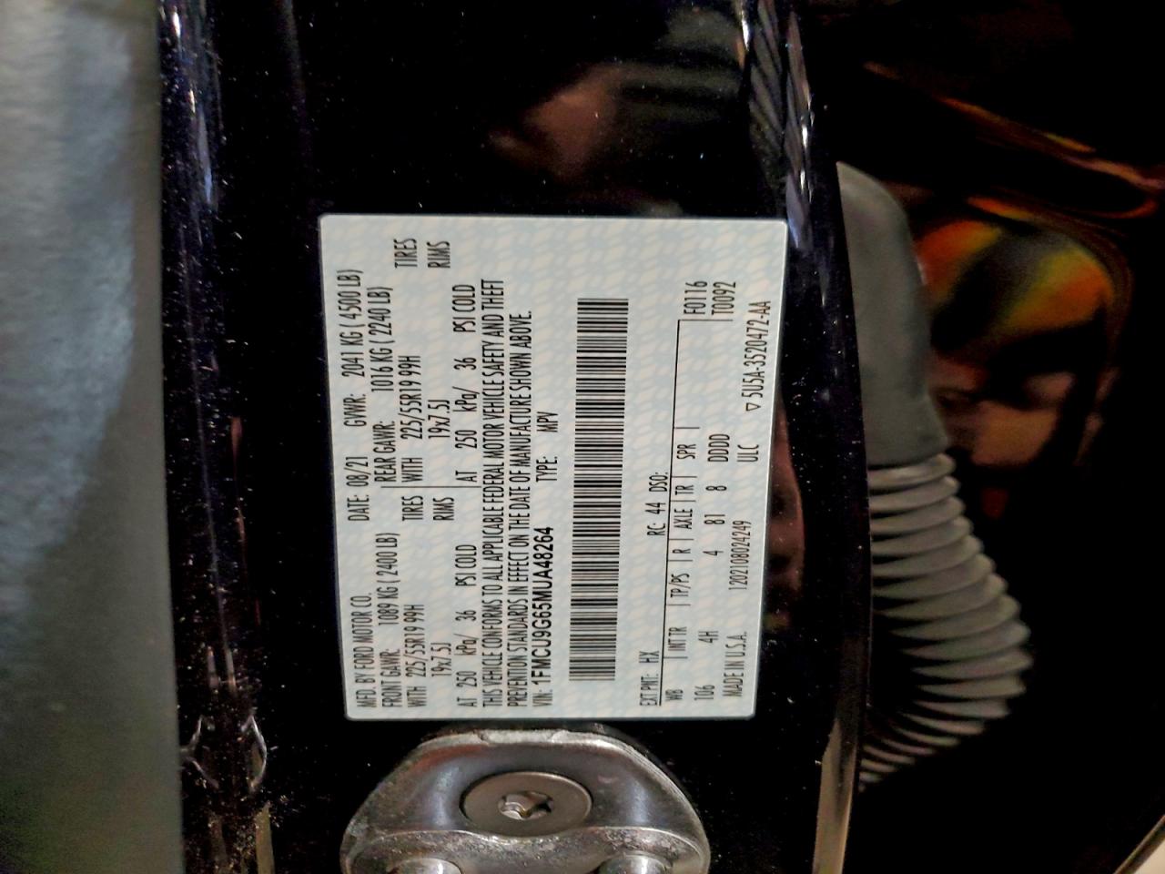 2021 Ford Escape Se VIN: 1FMCU9G65MUA48264 Lot: 94033455