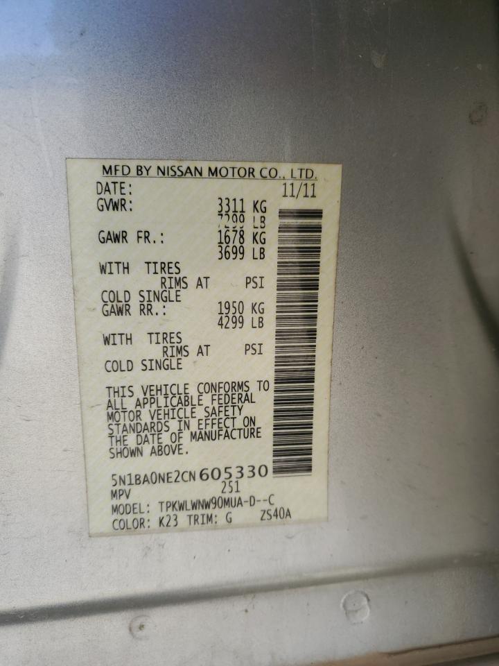 2012 Nissan Armada Sv VIN: 5N1BA0NE2CN605330 Lot: 91889105