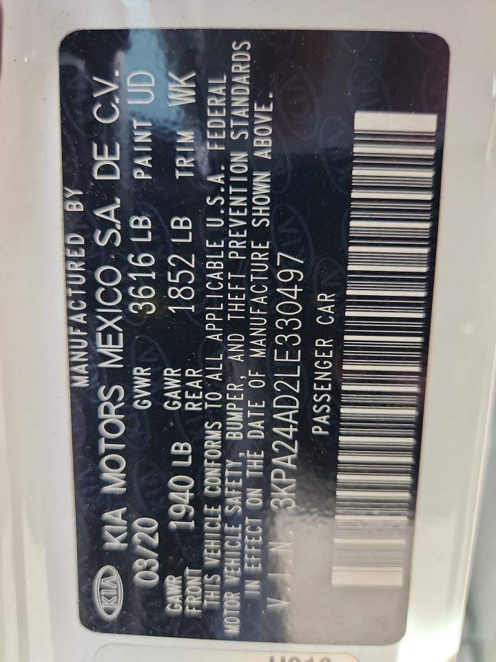 2020 Kia Rio Lx VIN: 3KPA24AD2LE330497 Lot: 91654445