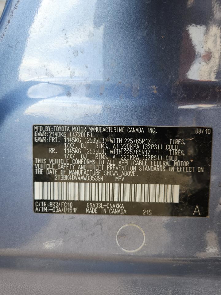 2010 Toyota Rav4 VIN: 2T3BK4DV4AW035394 Lot: 92048615