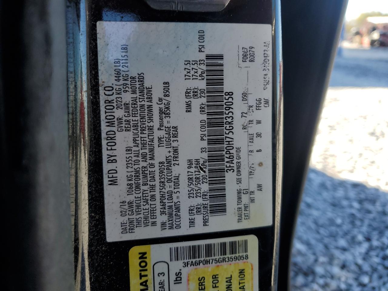 2016 Ford Fusion Se VIN: 3FA6P0H75GR359058 Lot: 91361775