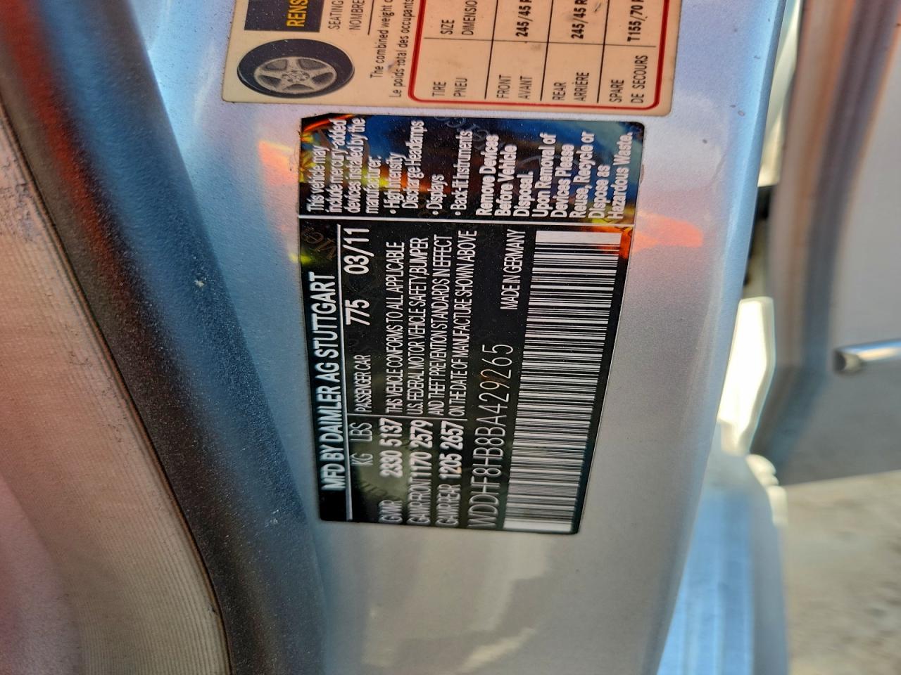 2011 Mercedes-Benz E 350 4Matic VIN: WDDHF8HB8BA429265 Lot: 94115885